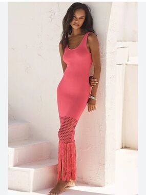 PQ Swim Claudia Fringe Midi Dress Pink XS/S